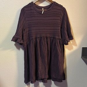Free People Purple Ruffle Sleeve Top